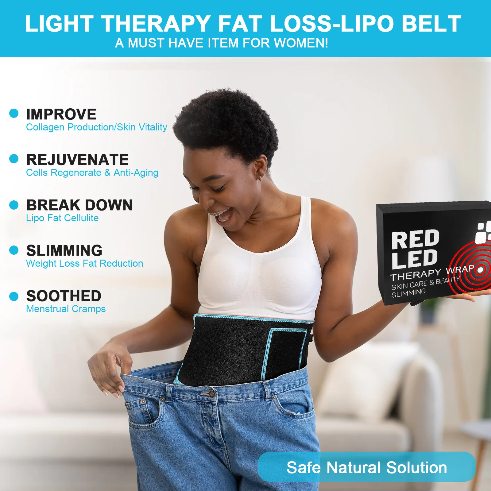 OEM Led Therapy Belt  Red Infrared Waist Pain Relief Infrared Rechargeable Red Light Therapy Belt With Power Bank
