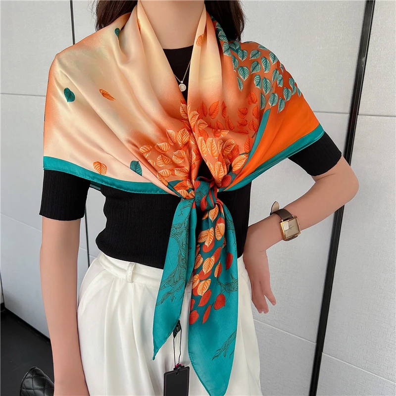 Customize Design Shawl Print Large Square Silk Scarf Women New Foulard Female Headbands Hijab Lady Beach Scarves Bufanda Bandana