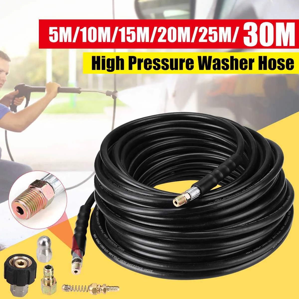 China Jet Wash High Pressure Steel Washer Hose Car Washer Pipe Line Cleaning Kit Sewage Jet Hose Pipe Cleaner