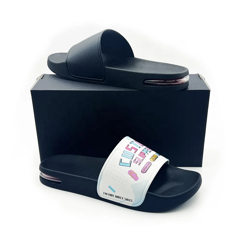 Wholesale Designer 3D Embossing LOGO Sports Air Cushion EVA PVC Flip flop Custom Slides Sandals Slippers for Men