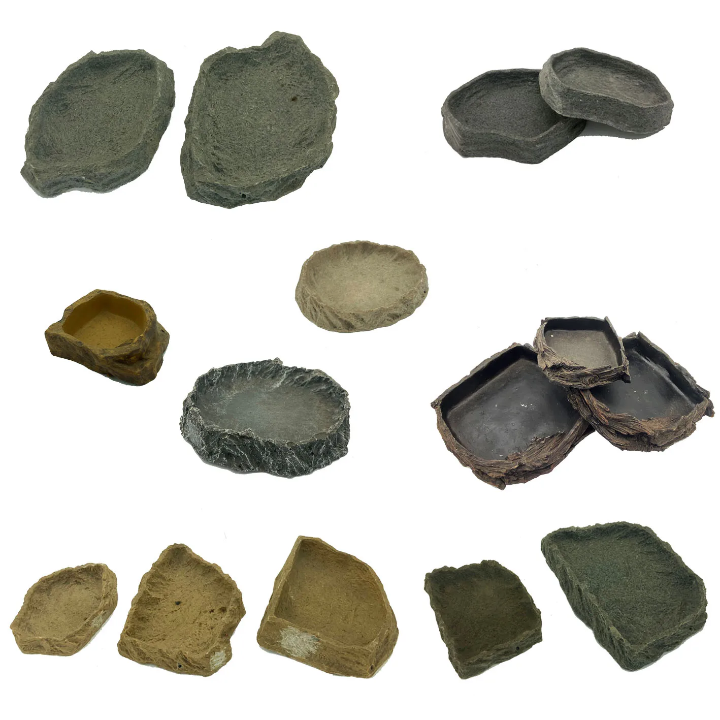New Resin rock reptile food and water feeder Resin Non Toxic Food Water Pot Low Price Reptiles Resin Drinking Water Bowl