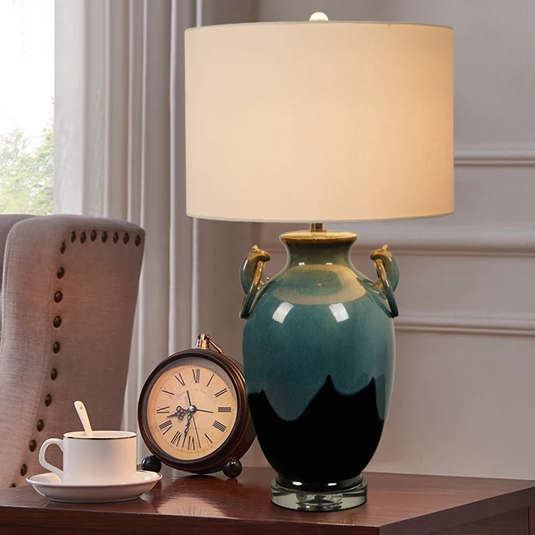 home bed side living room decorative luxury blue ceramic table lamps modern