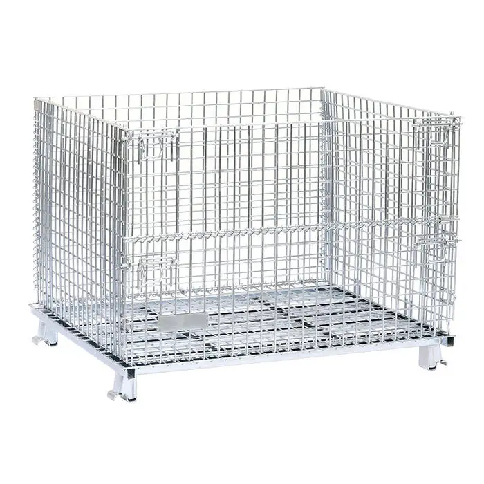 Material Handling Transport Portable Metal Preforms Galvanized Folding Pallet Basket Cage For Euro Pallet Metal Cage With Lid