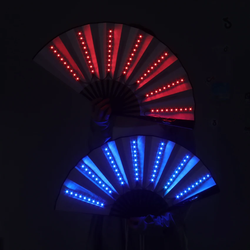 Luminous Folding Fan Dj Led Play Fan Colorful Hand Held Abanico Led Fans For Neon Lights Party Decoration Night Club Accessories