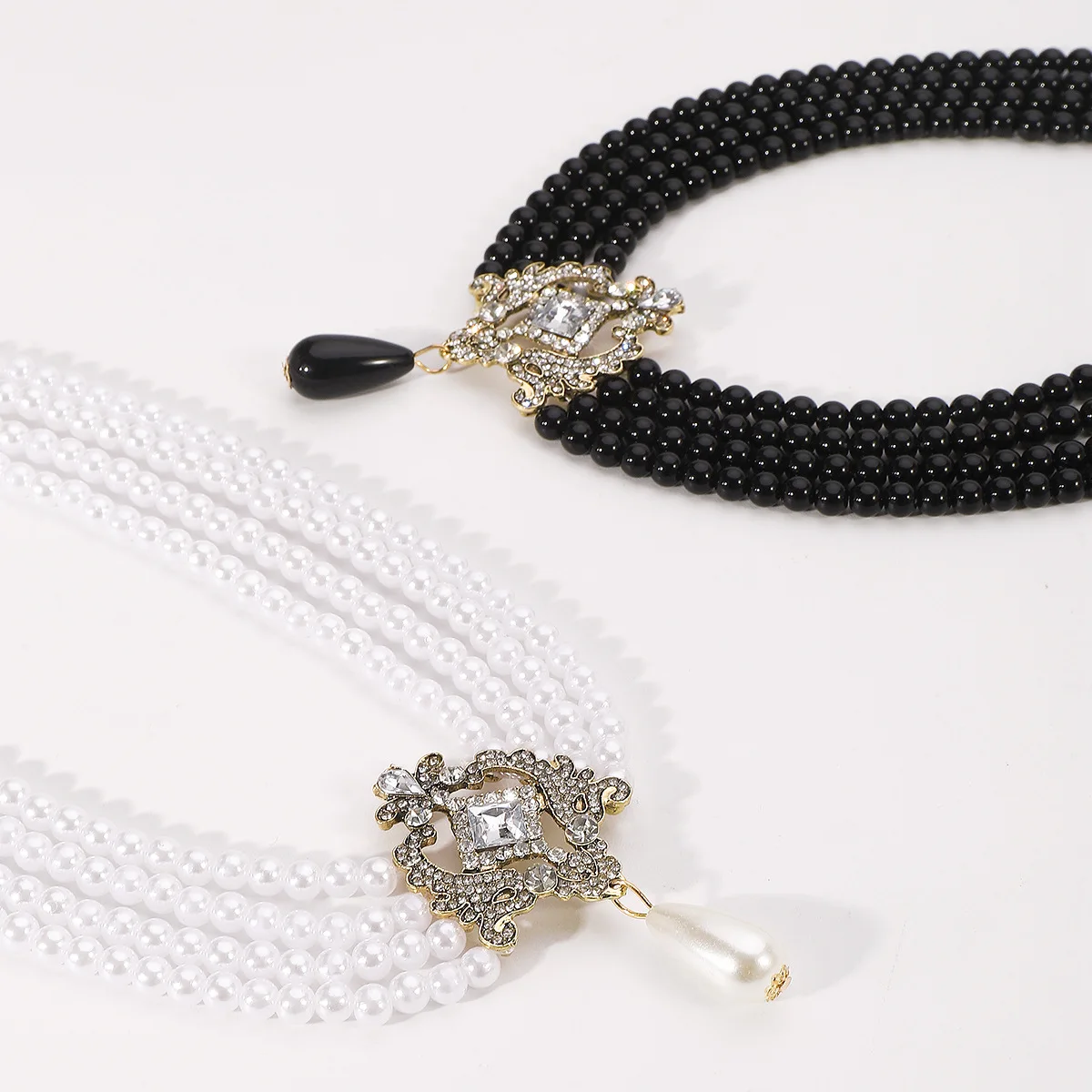 ODM Vintage Baroque Pearl Necklace French luxury Court Style Black Beaded Necklace Party choker Jewelry