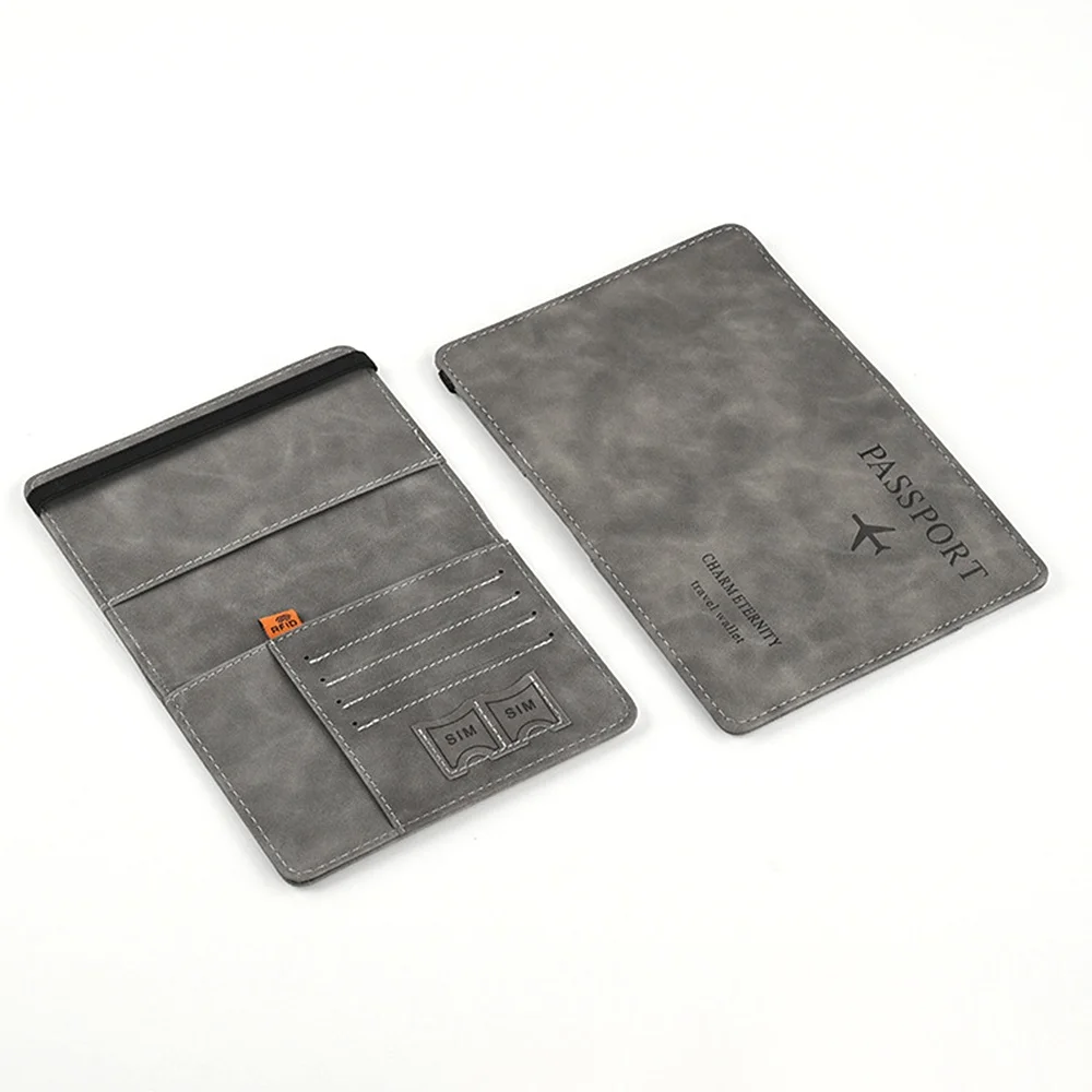 Leather Card Case Travel Document Organizer RFID Blocking Passport Holder Cover Travel Wallet with Elastic Band