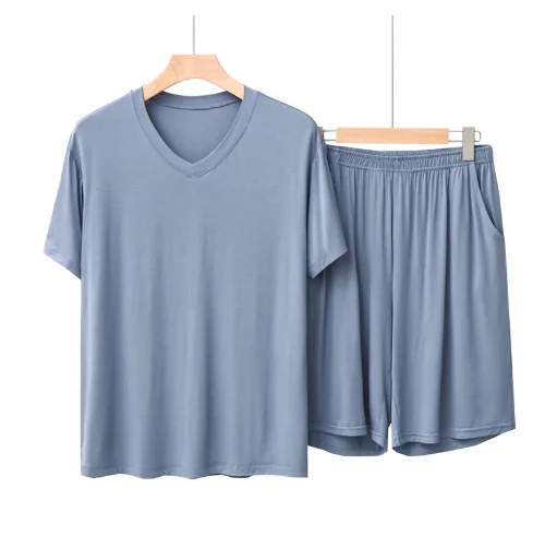 high quality modal v neck t shirt for men custom shorts pajama custom logo cotton pajamas men casual plain tshirts shorts set