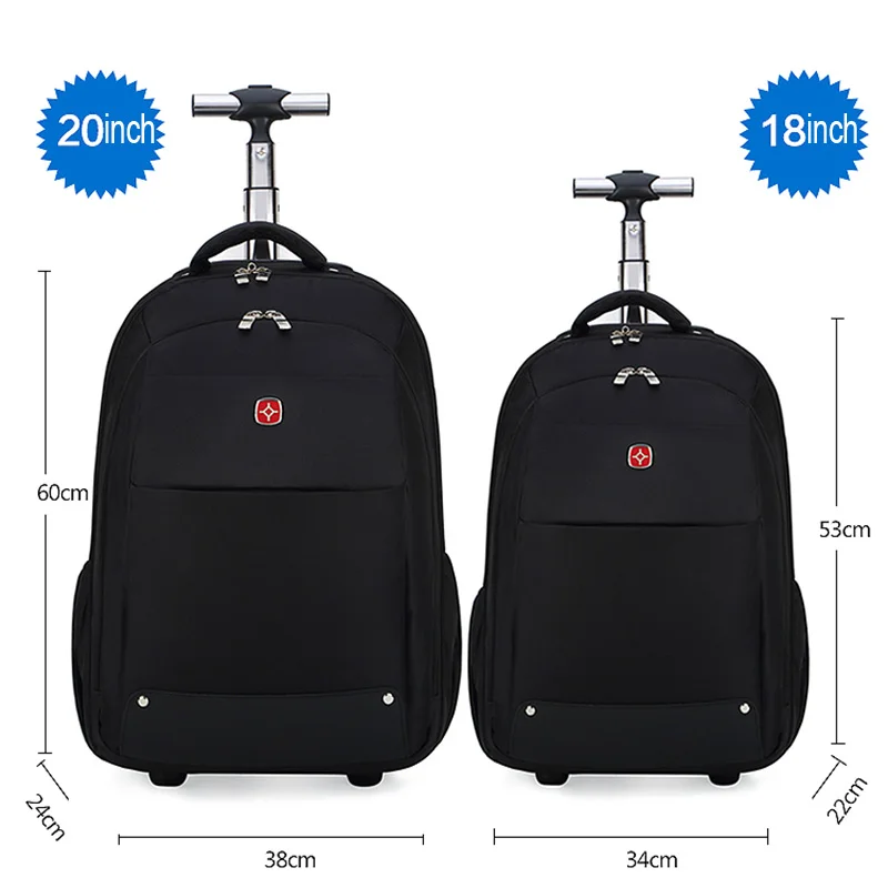 Men Women Waterproof Rolling Trolley Black Laptop Backpack Polyester Carry On BagPack OEM Travel Backpack