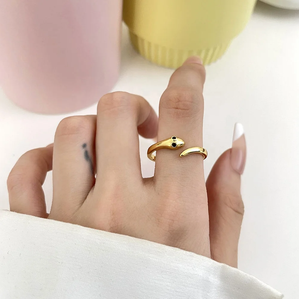 fashion hot sale ring jewelry 18K gold plated snake cubic zirconia eye silver open ring