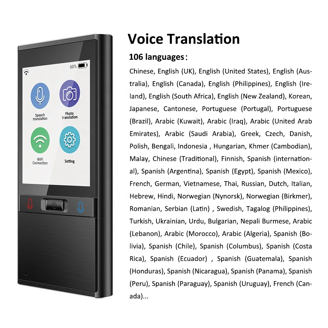 Newest 2.8' Large Touch Screen Language Translator Device Portable Traductor Multifunction T9 Smart AI Voice
