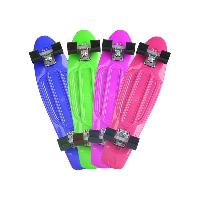 Cruiser Skateboard Plastic Skate Board Retro Graphic Plastic Skating Board 4 PU Wheels With Lights