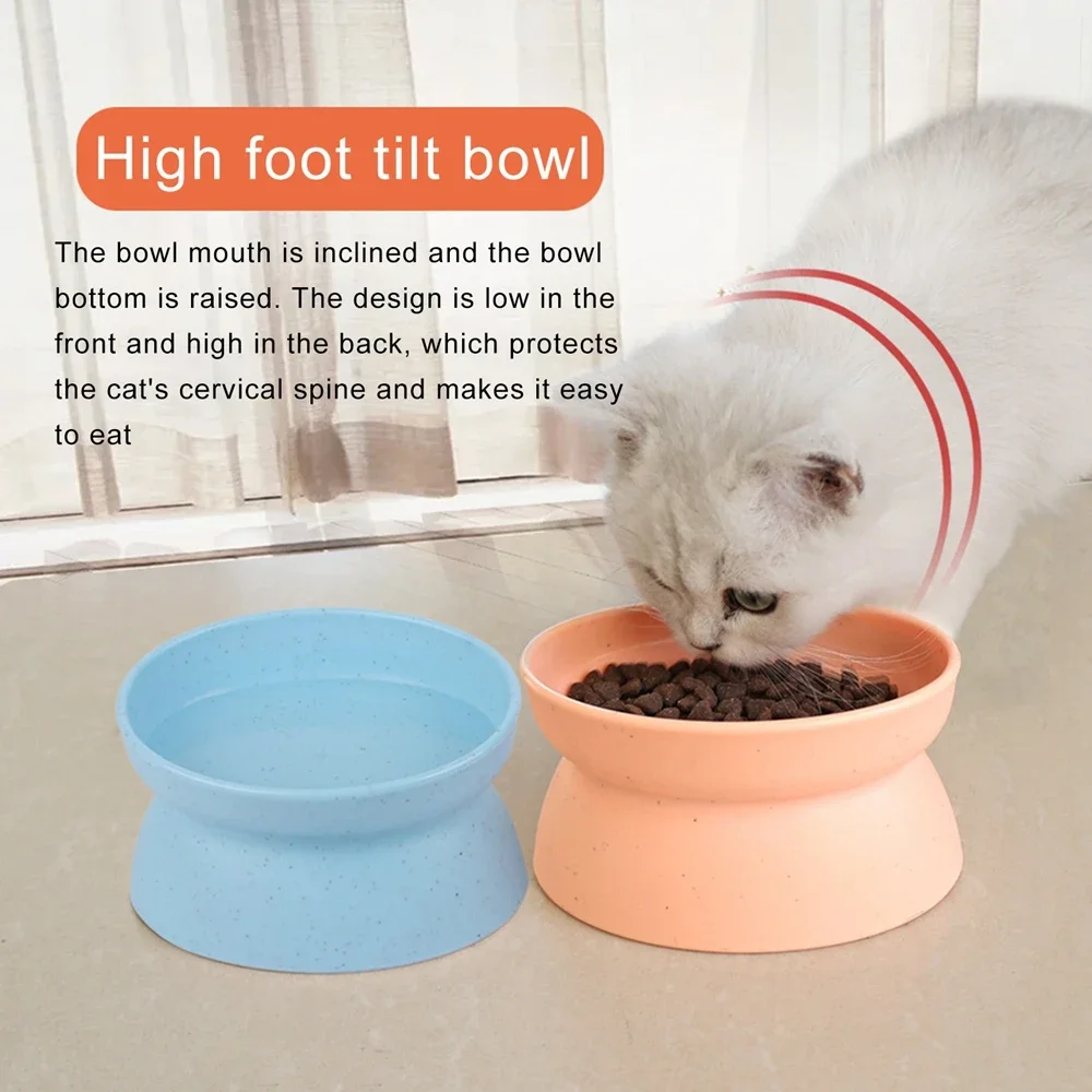 Cat Bowl 15 Degrees Raised Plastic Non-Slip Puppy Dog Cat Food Feeder Cup Drinking Water Feeder Tilt Safeguard Neck Pet Bowls