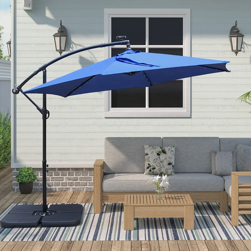 Garden Sunshade Cantilever Led Umbrella Outdoor Solar LED Lighting Parasol Patio Umbrellas