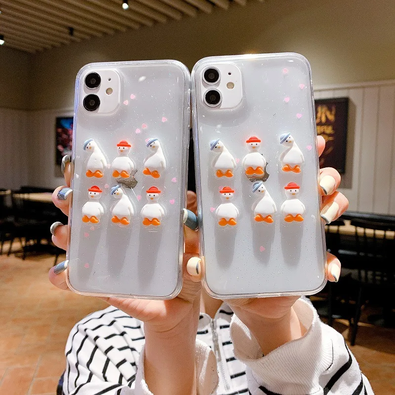 New arrive lovely 3D duck glitter epoxy transparent shock-proof luxury mobile phone case for nova8pro nova6/7se nova5i