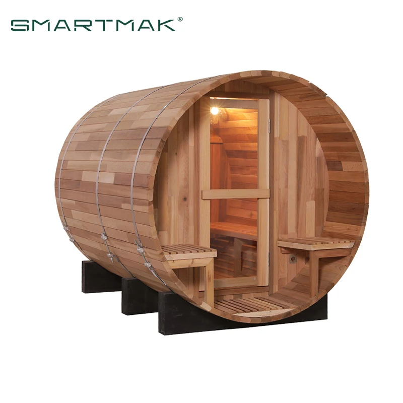 6-8 Person Outdoor Traditional Cheap Red Cedar Barrel Sauna