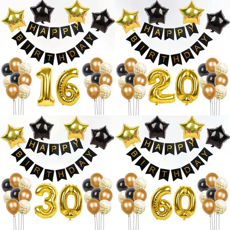 16 years old  21 years old 50 years old  60 years old  black gold birthday balloon suit party decoration balloon adult ceremony