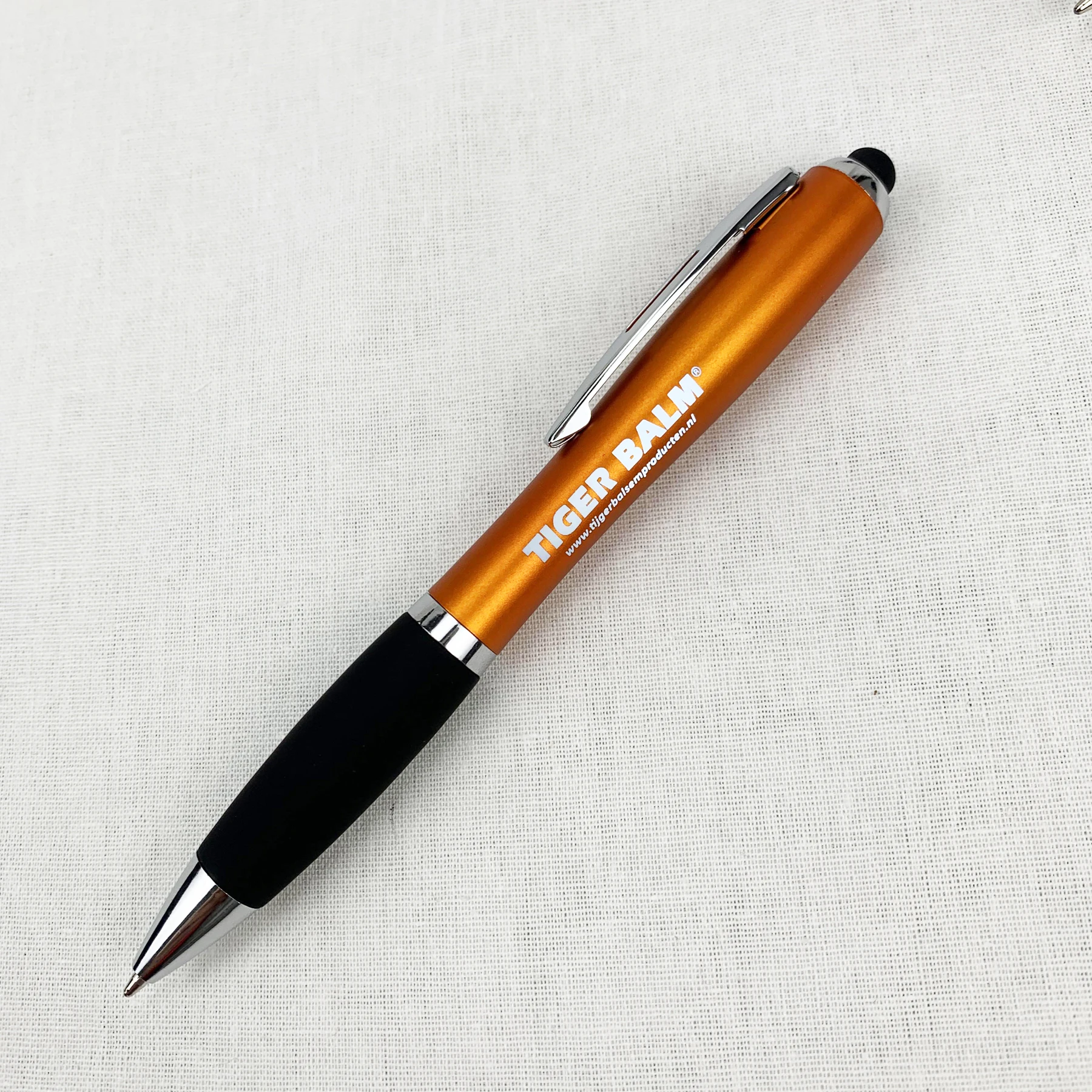 
T2505 factory low MOQ Laser engraved light-up Pens with stylus touch end for promotion or office giveaway 