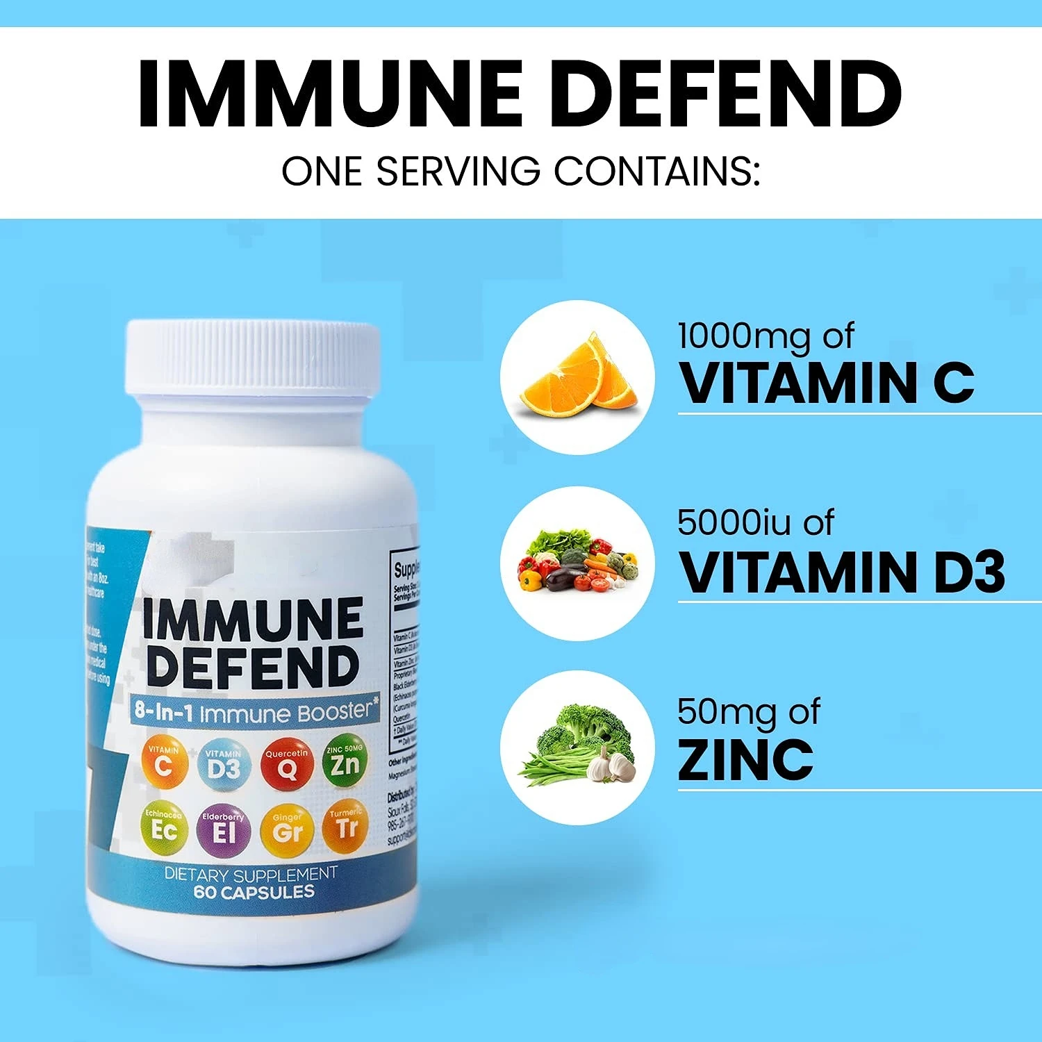 OEM Vitamin C & D3  Zinc Quercetin Elderberry  Echinacea Turmeric Capsules Tablets 8 in 1 Immune Support Supplement