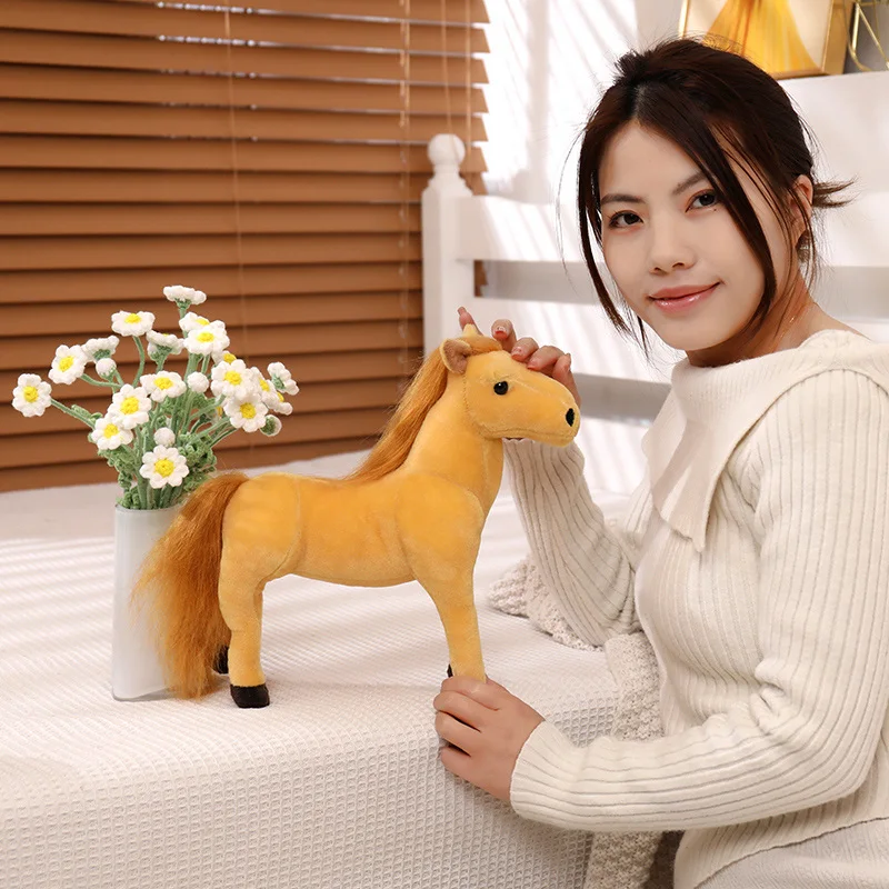 High Quality Model Lifelike Standing Horse Toy Stuffed Animal Doll Kids Birthday Gift Simulation Horseplay Decor