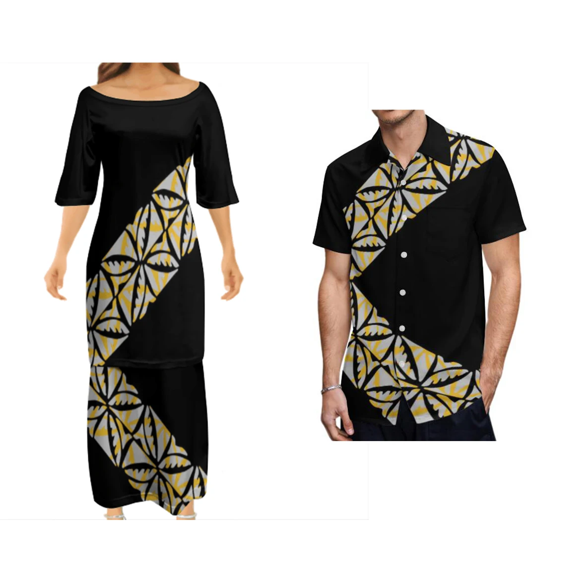 No Minimum Pacific Island Art Breathable Lady Puletasi Dresses And Men Aloha Shirt Tonga Polynesian Tattoo Designs Couple Suit
