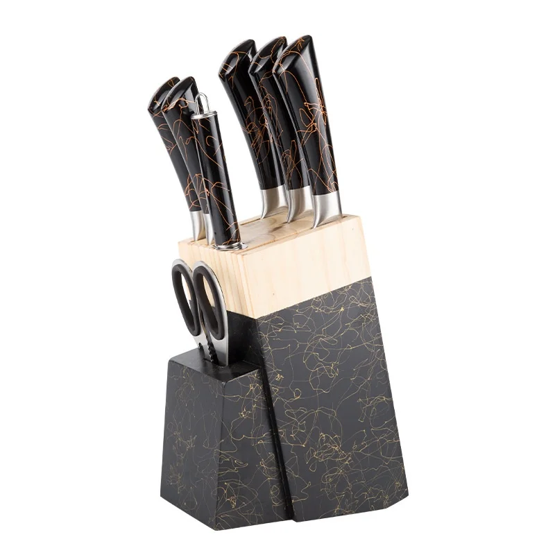 8-Piece Knife Set With Wooden Base Horseshoe Hollow Handle Stainless Steel Knife Set Spot Wholesale Kitchen Knife
