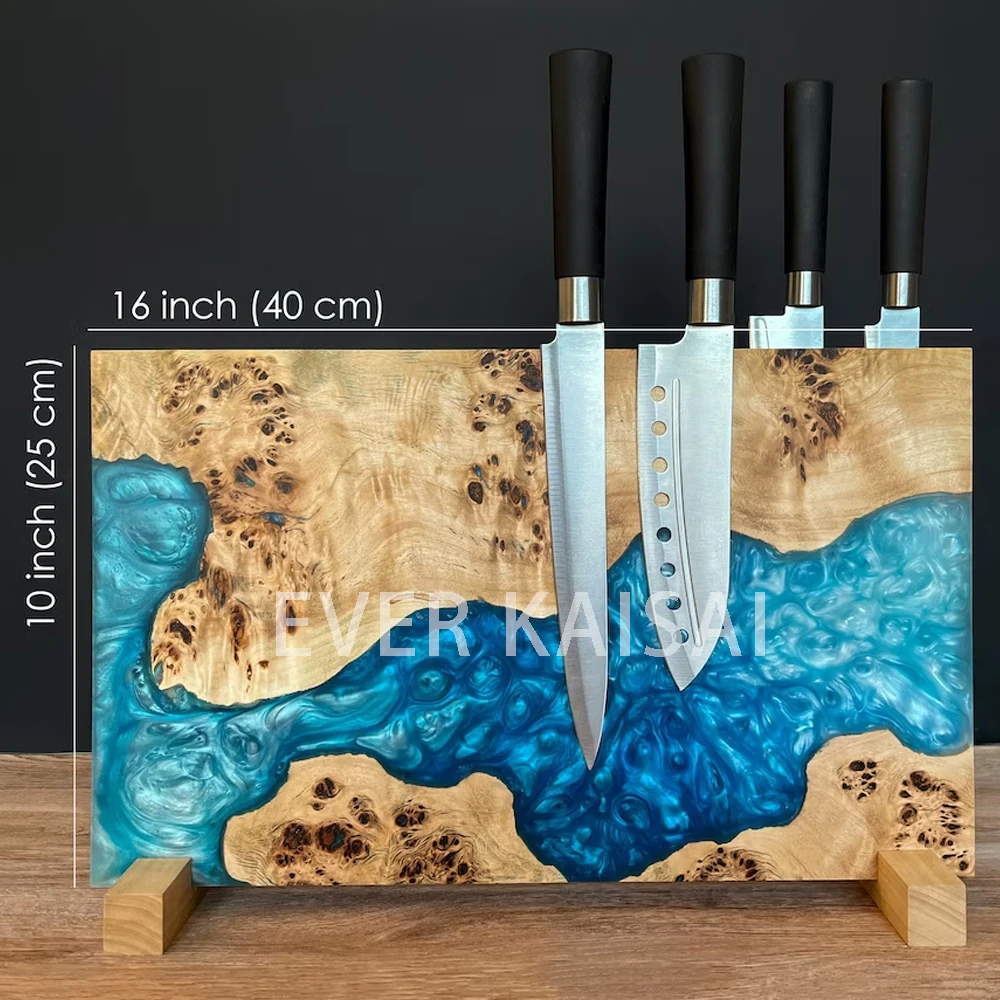 Wood and Epoxy Resin Magnetic Knife Block with Strong Magnets, Olive wood resin knife block with holder