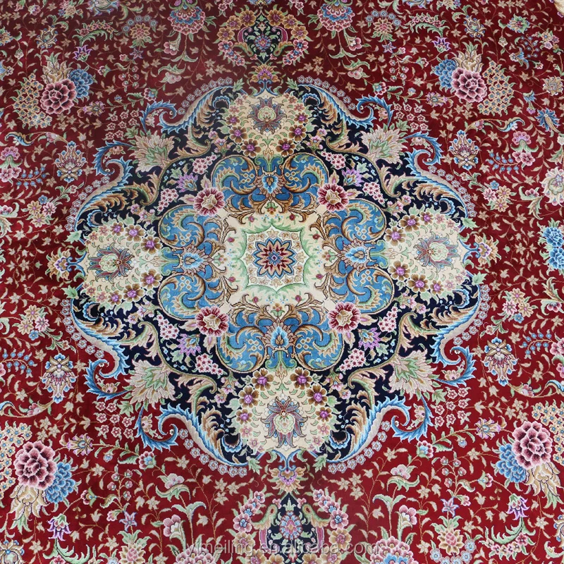 Traditional Vintage Red Handmade Silk Persian Carpets and Rugs Hand Knotted for Living Room