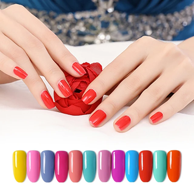 Glitter Red Gel Polish Nail Art Varnishes Gel Lacquer Coat Design UV Gel Varnish Soak Off LED Nails Manicure