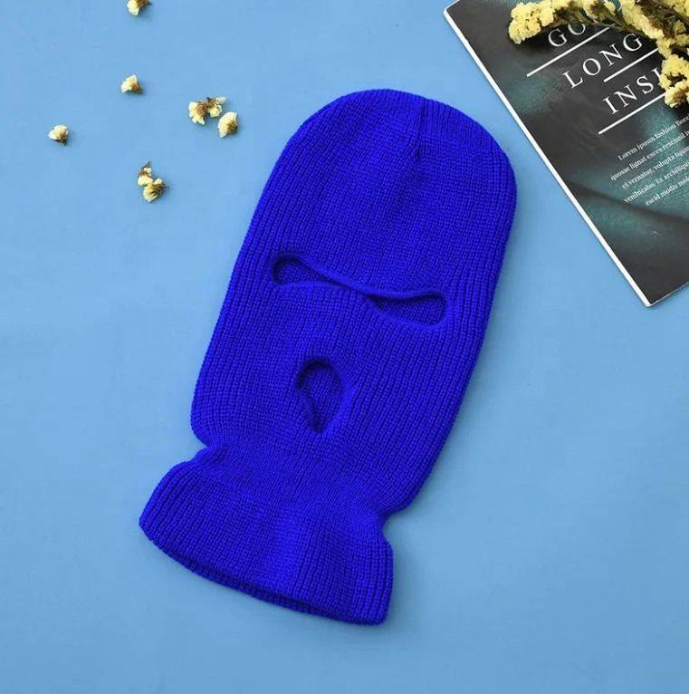 Дешевая оптовая продажа, акриловая вязаная однотонная Лыжная маска с 3 отверстиями, облегающая маска для лица, Балаклава