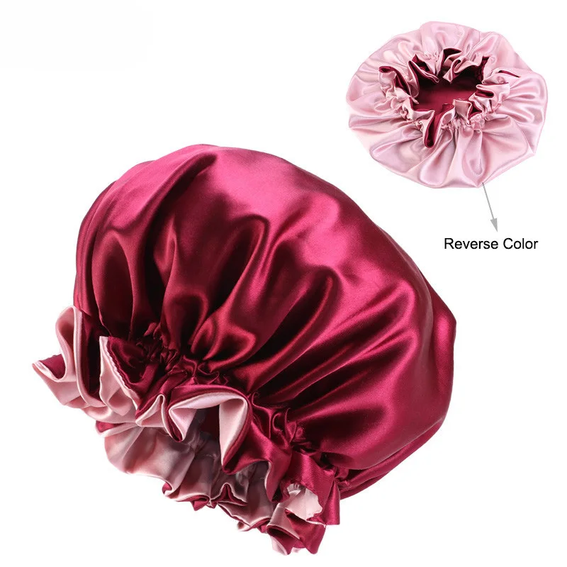 Fashion Custom Double Layer Hair extra large reversible satin bonnet with edge scarf Designers Bonnet Satin