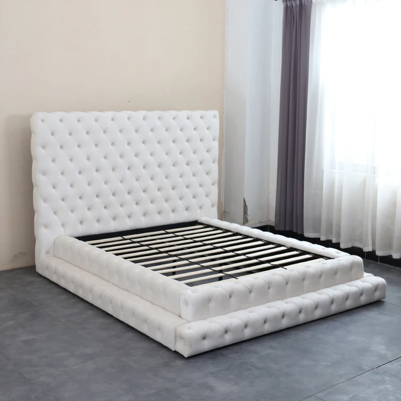 American Style Bedroom Upholstered Tufted Modern Platform Soft King Queen Size Bed Frames