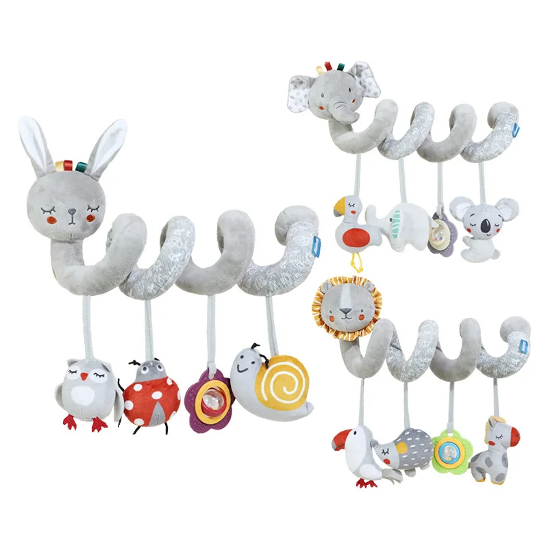 Gray plush animals Activity Spiral baby toy Rabbit Lion Elephant Stroller hanging toy