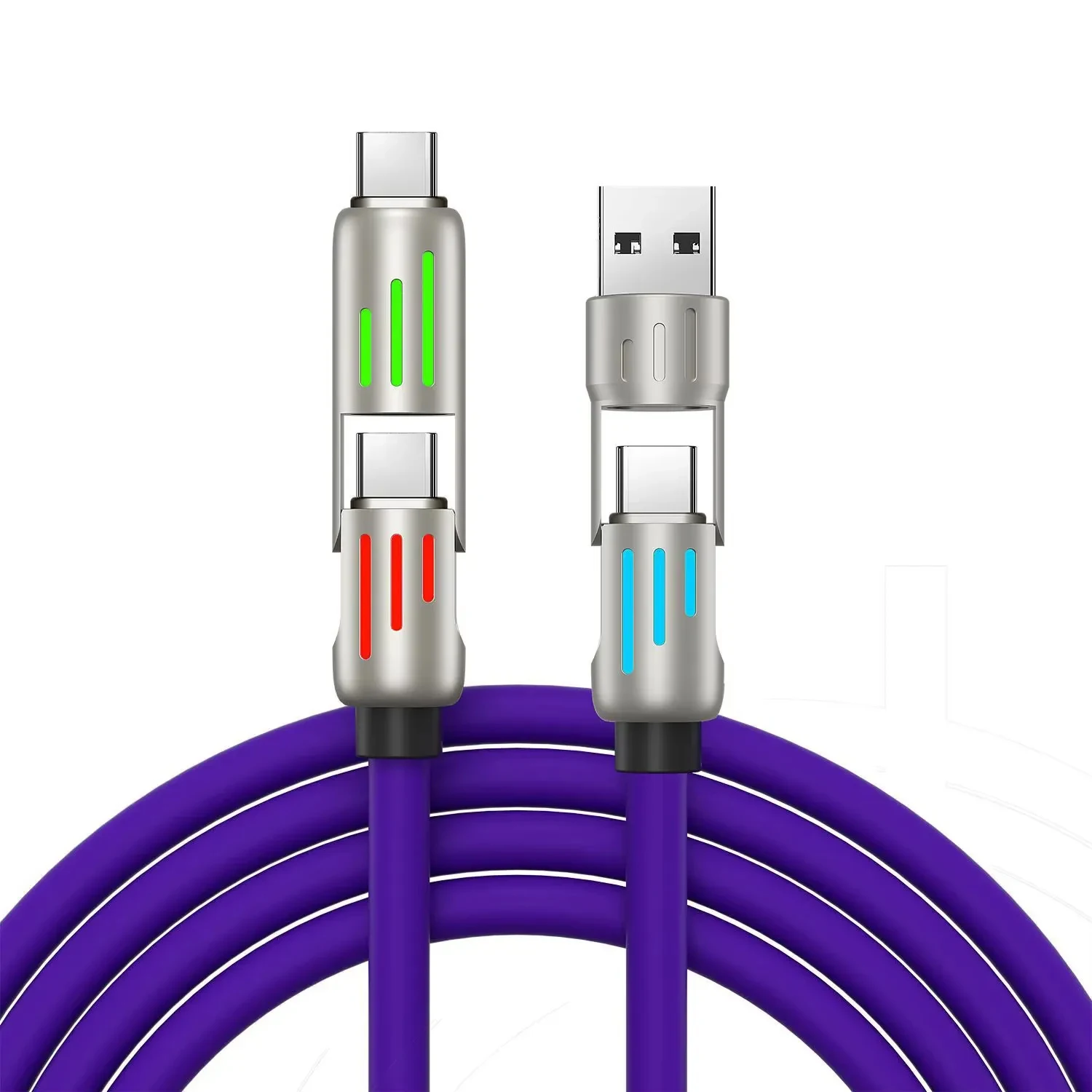 Hot 240W 4 in 1 Super Fast Charge USB Type C Liquid Silicone Aluminum Alloy Data Cable For Phone 16 Huawei Samsung Xiaomi