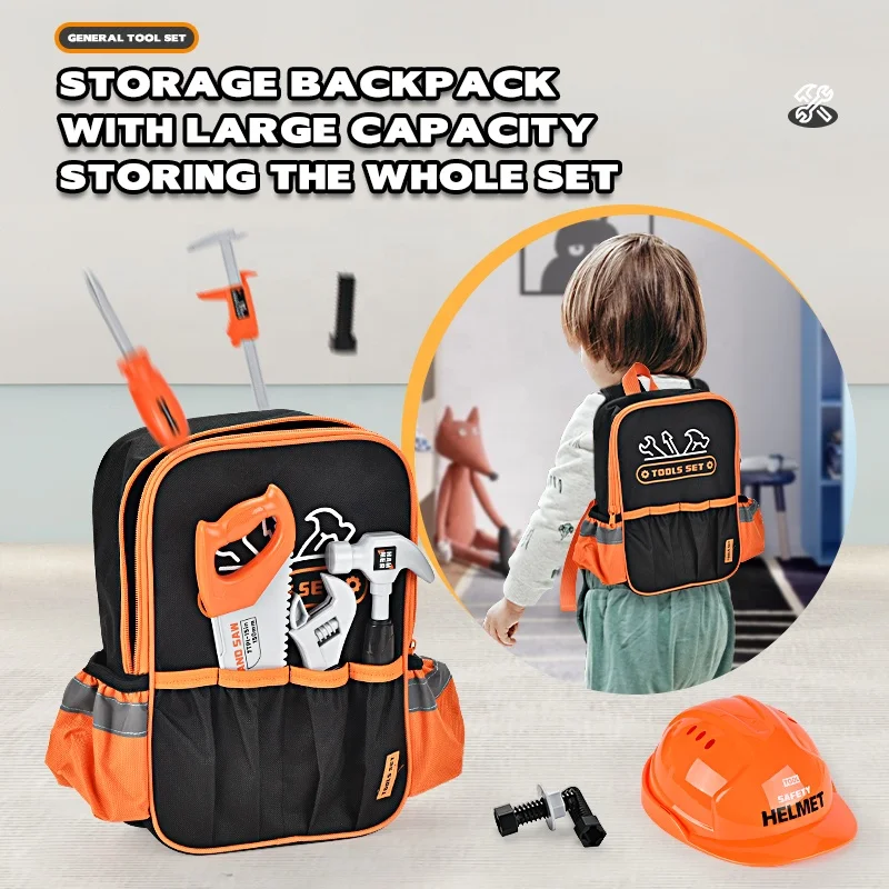 Develop Intelligence Portable Storage Backpack Kids Tool Set Funny Tool Multi-functional Repair Tool Set with Electric Toy Drill