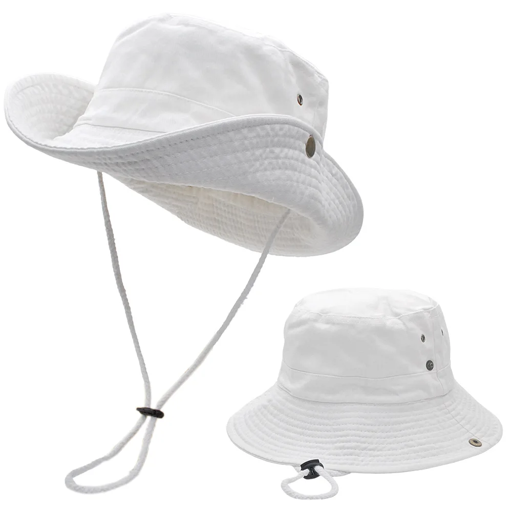 Custom Logo Fisherman Cap Washed Vintage Wide Brim Boonie Cap Cotton Fisherman Bucket Hat for Beach Fishing