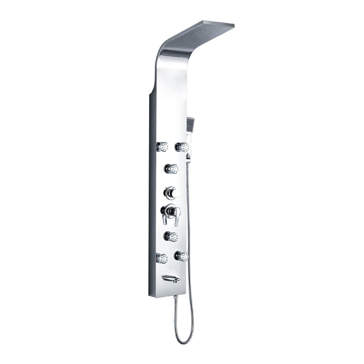 Bathroom Shower Panel Wall Mounted Stainless Steel Waterfall Shower Column Set Tower Massage Body Jets Led Shower Panels