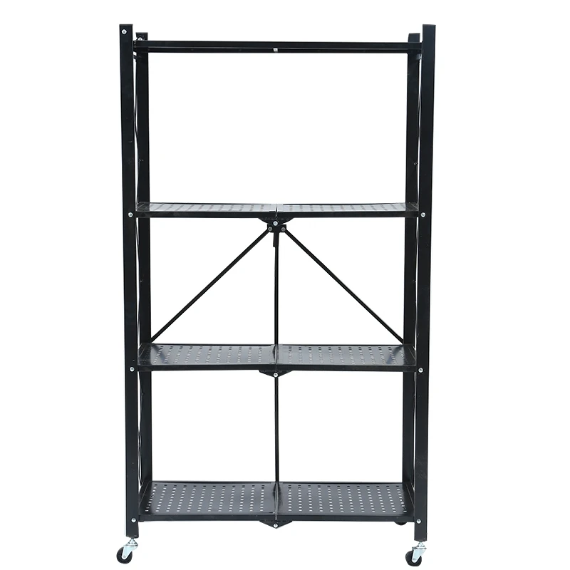 Heavy duty 3 4 5 layer shelf foldable folding wheel storage rack  for garage kitchen baker closet foldable rack