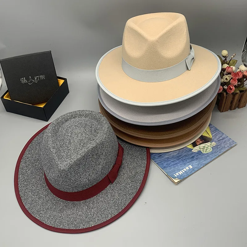 Hot Sale New Trend High Quality Big Flat Wide Brim wholesale wool felt 2023 Whomen Fedora Hats with Matching Ribbon Bow