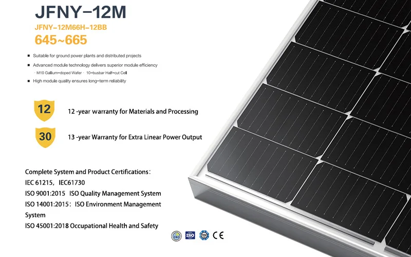 12BB  Monolayer Glass 66Cells 36V 645W 650W 655W 660 W665W Standard Solar Panel mono Solar Panel Manufacture