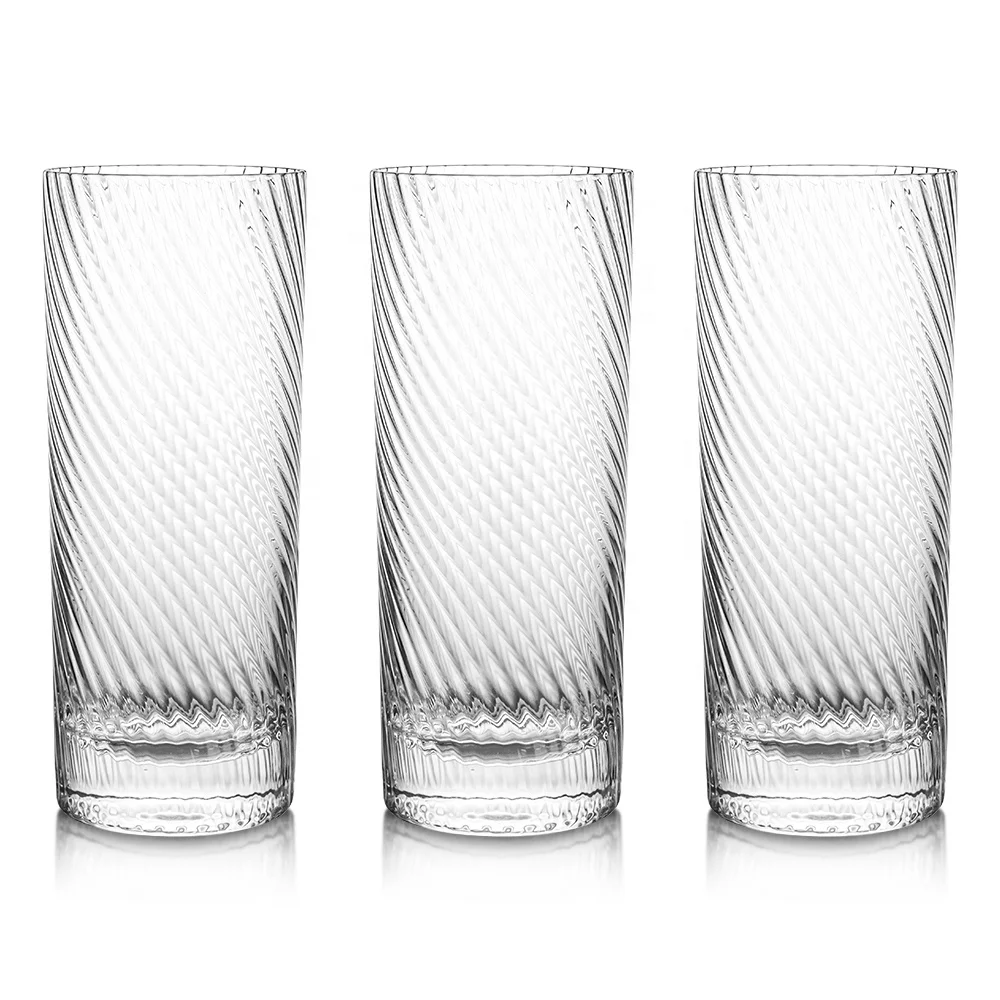 Elegant Collins Glass Cup Bar Cocktail Long Drink Glass Deep Spiral Highball Glasses
