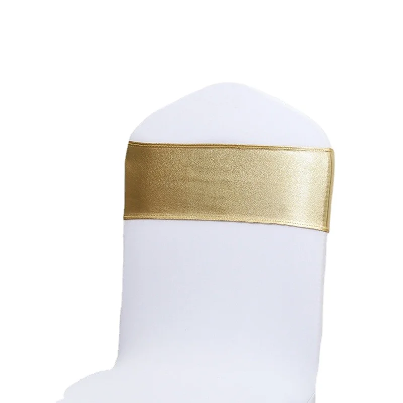 Лидер продаж, Свадебный эластичный чехол из спандекса на стул золотого и серебряного цвета с поясом и пряжкой, украшение для свадьбы и банкета