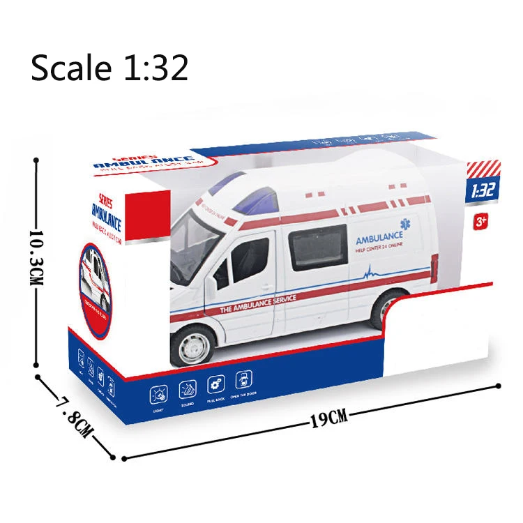 Open Door Alloy Pull Back Ambulance Diecast Car with Sound Light Toy Vehicles