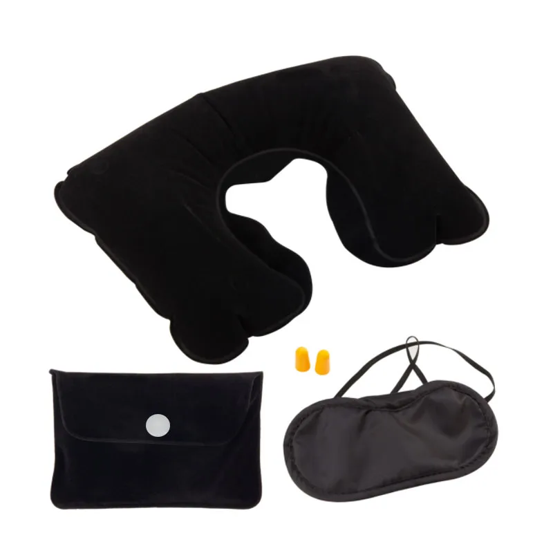 Inflatable U-shaped Neck Pillow Travel Set Travel Accessories Set with Eye Mask and Earplugs
