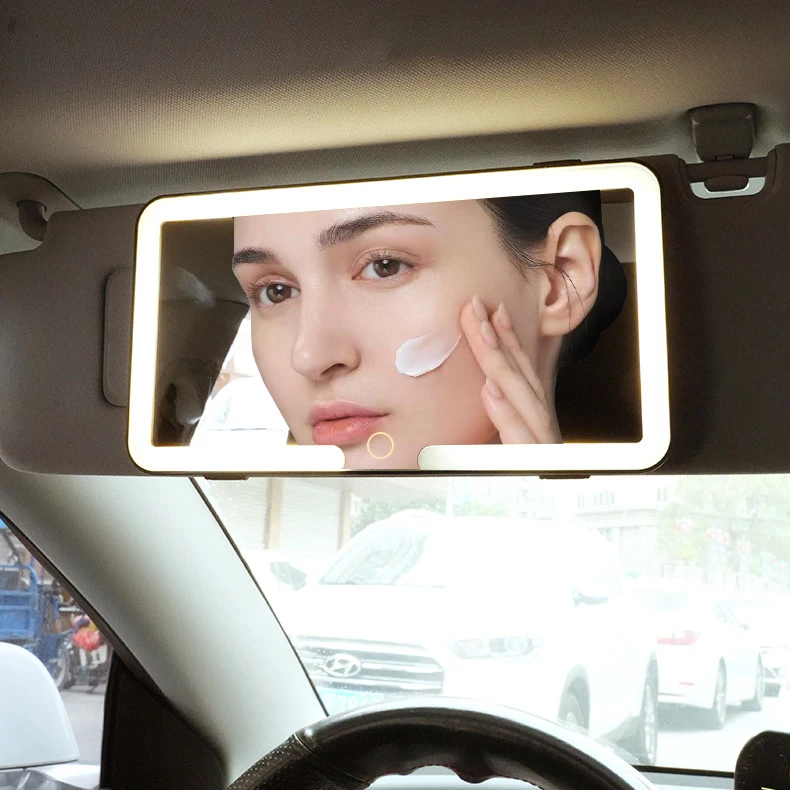 Car Sun Visor Vanity Mirror Clip On Car Visor with Led Lights Around The Edge Makeup Backseat Holder Car Makeup Mirror