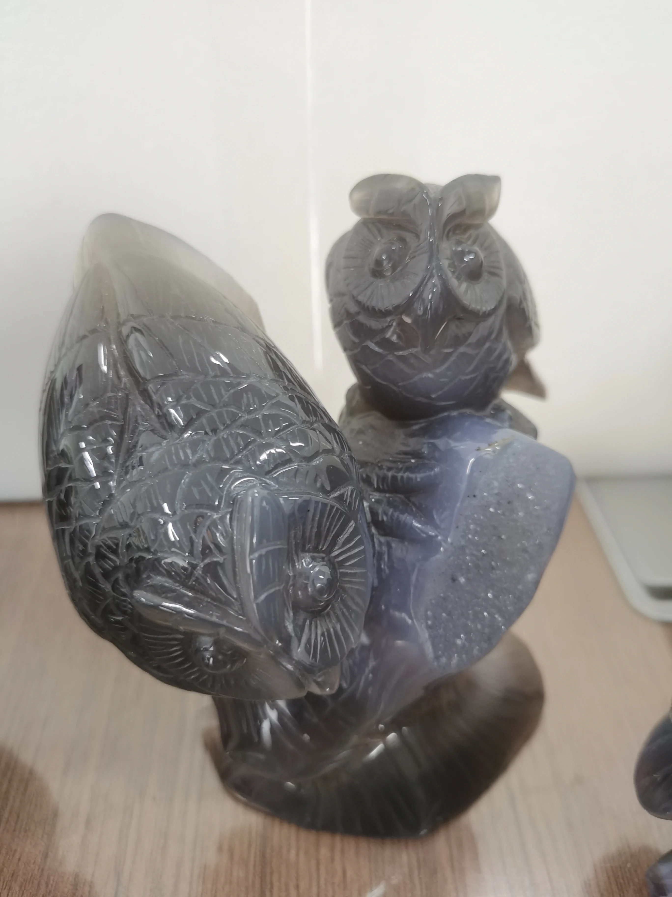 Wholesale Natural Gemstone  Engraved Bird Animal Statue Crystal carving agate geode owl