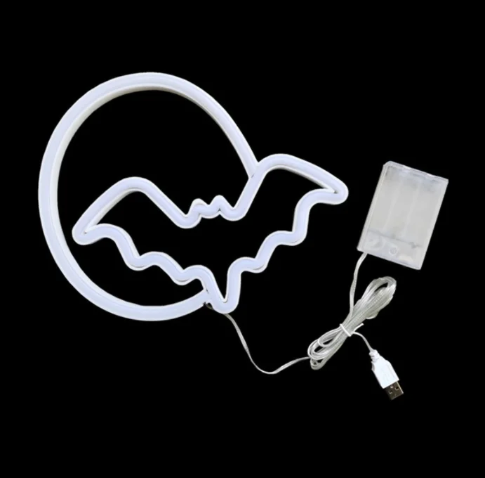 Halloween Usb Battery Operated Neon Light Night Lamp Led Moon and Bat Neon Sign For Wall Kids Room Party Gift Bar Decoration