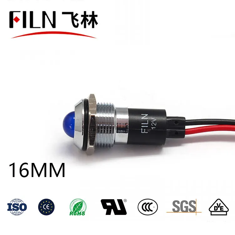 16mm Waterproof IP67 LED Metal Warning Indicator Light Signal Lamp Pilot  wire 3V 5V 6V 12V 24V 110V 220v Red Yellow Blue Green