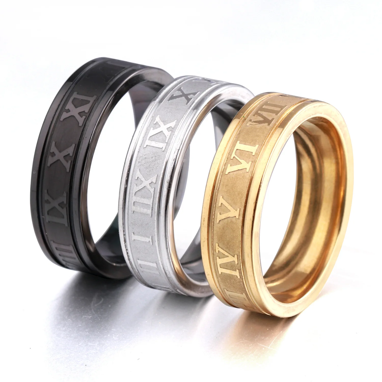 2022 Vintage Roman Numerals Men Rings Temperament Fashion 6mm Width Stainless Steel Rings For Men Jewelry Gift