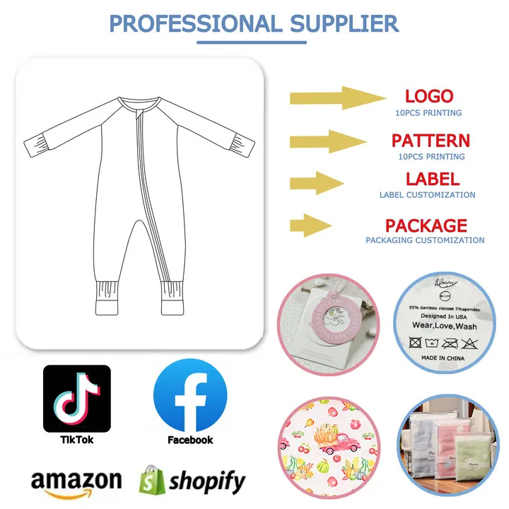 Fall Custom Organic Bamboo Digital Print Natural Newborn Footie Baby Clothes Set  Long Sleeved 2 Pieces rompers for kids