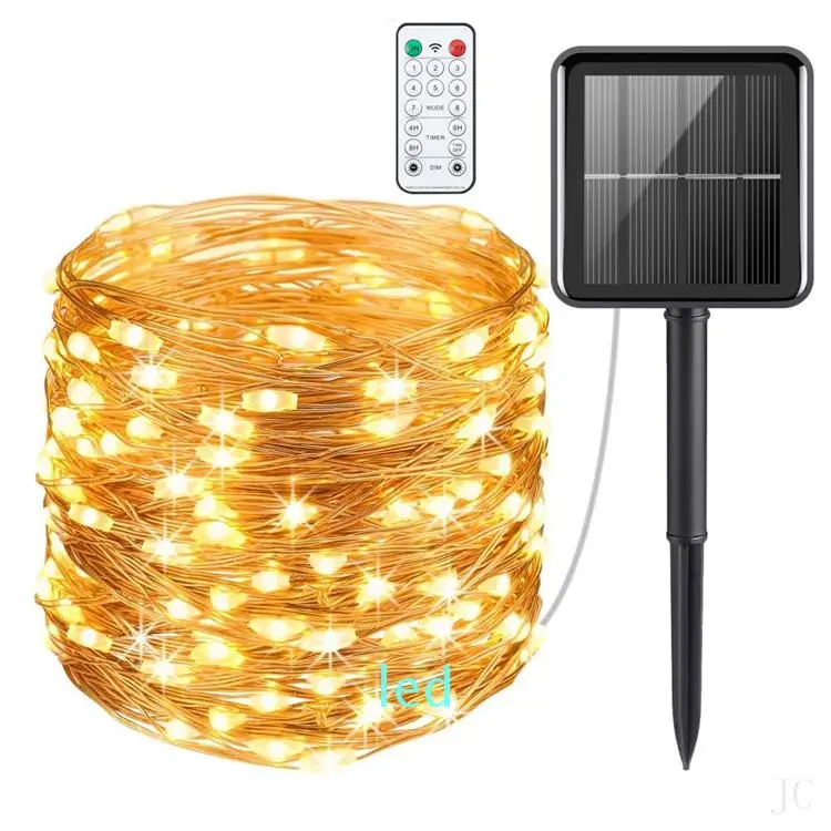 Remote Solar Powered String Lights LED Copper Wire Lights Fairy Lights Waterproof Decoration Lamp for Gardens Christmas Party